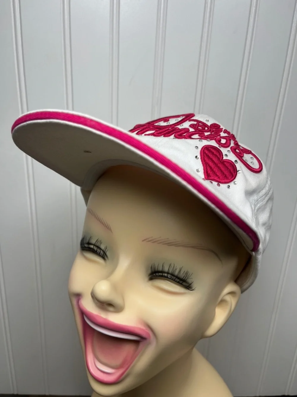 Disney Princess White & Hot Pink Embroidered Baseball Cap with rhinestones gems